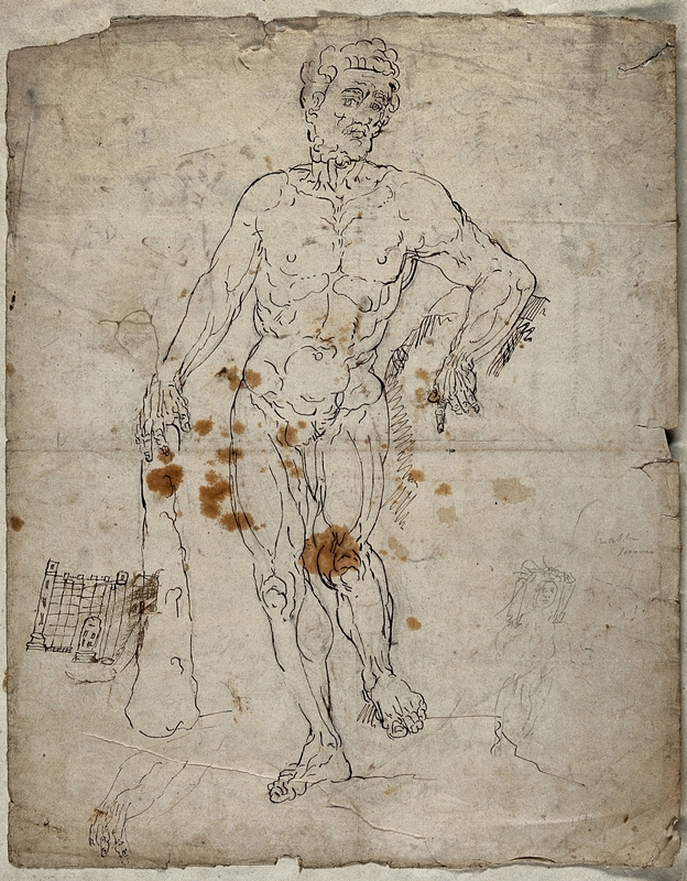 A Figure of Hercules with a Sketch of a Castle