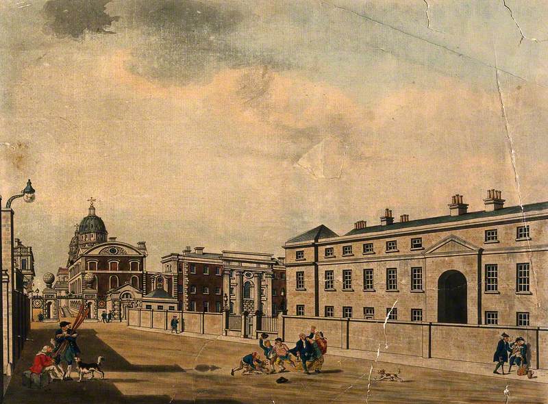 Royal Naval Hospital, Greenwich, a Distant Three-Quarter View of the Hall and Chapel, Looking East, the Infirmary in the Foreground Left