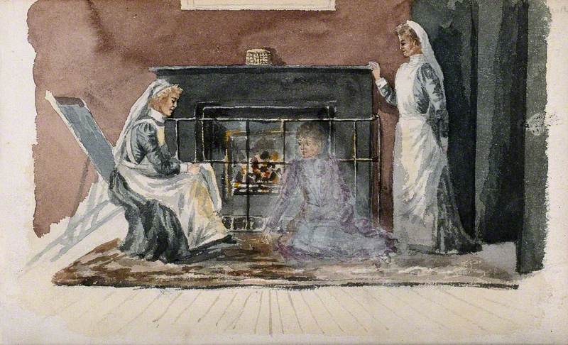 The London Fever Hospital, Liverpool Road, Islington: Two Nurses and a Patient (?) in Front of a Guarded Fire