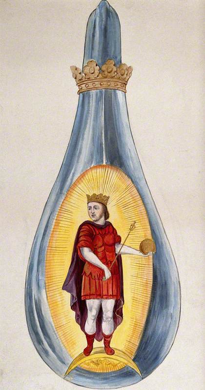 A Crowned Alchemical Flask Containing a Young King, Dressed in Red, Representing the Culmination of the Alchemical Process