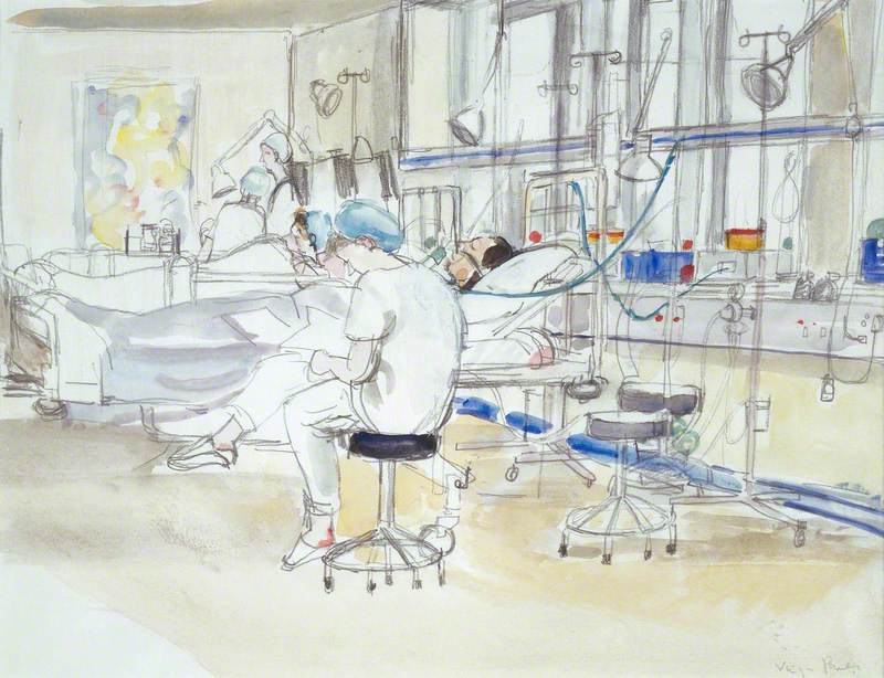 A Nurse Monitoring a Patient after an Operation and Taking Notes
