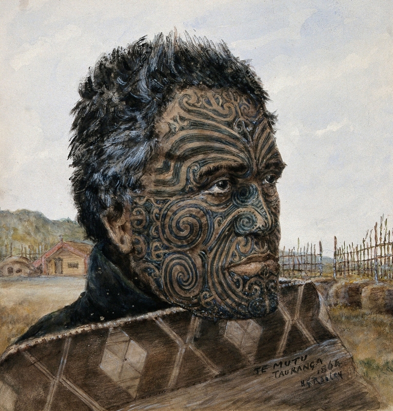 Te Mutu: Portrait Showing Detail of Moko Design, Tauranga 1864