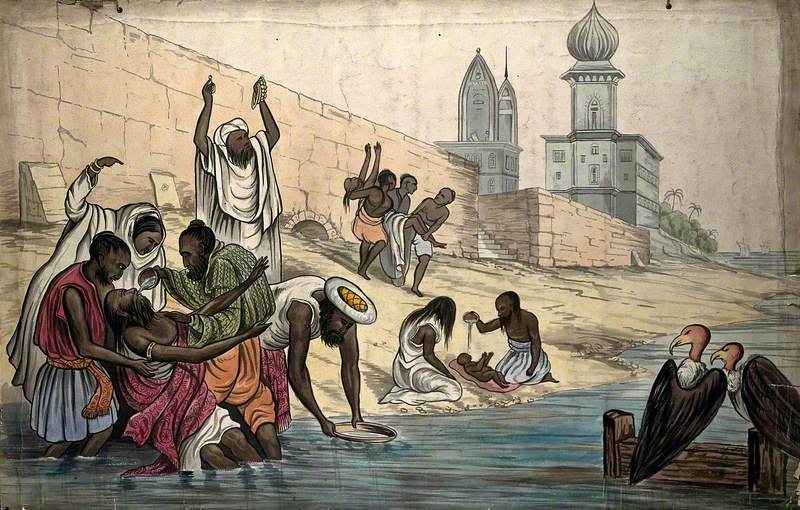 The Death of Hindoos on the Banks of the River Ganges
