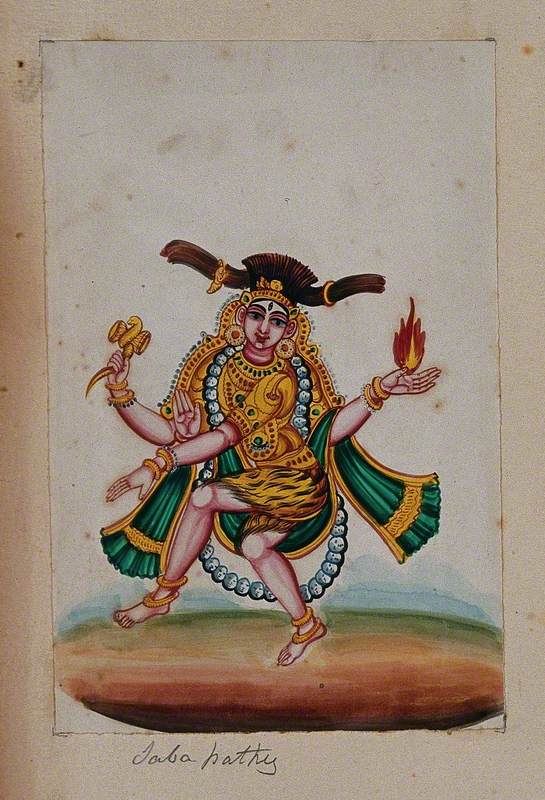 A Dancing Form of Lord Shiva with the Upper-Left Hand Holding a Flame, the Upper Right Holding an Hourglass Drum and the Lower Two in Different Mudra Positions