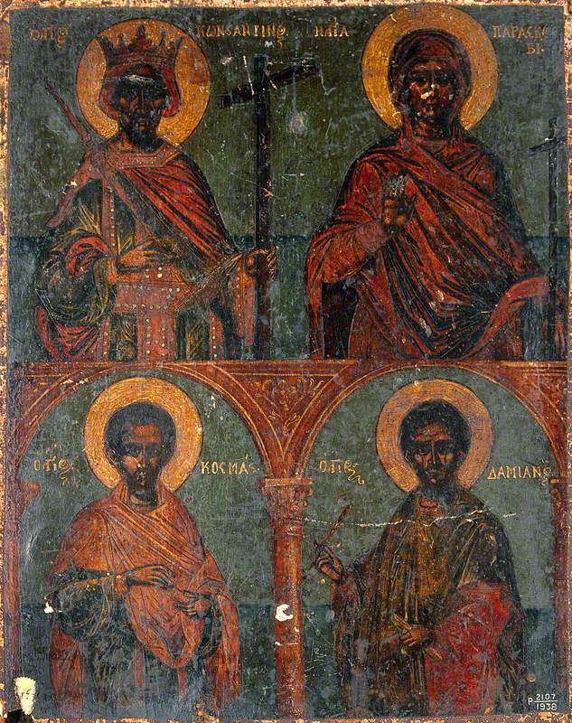 Icon with Saint Constantine, Saint Paraskeva, Saint Cosmas and Saint Damian