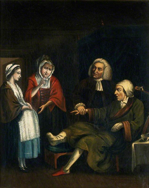 A Physician (William Cullen?) Taking the Pulse of a Gouty Bachelor as He Receives a Paternity Claim