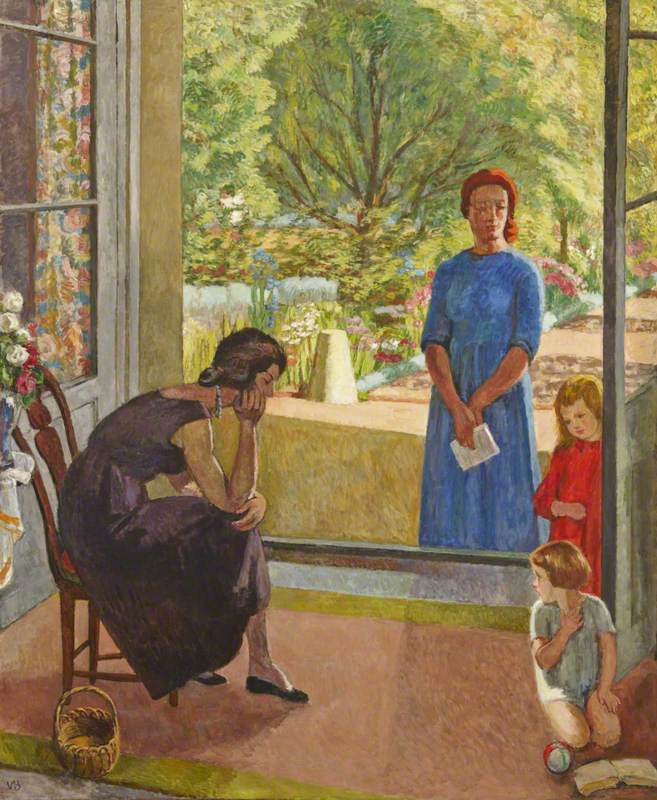 Figure Group with the Artist, Another Woman and Two Children by French Windows