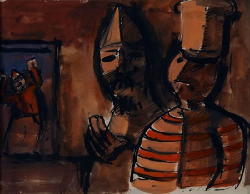Untitled (Three figures, Two in Purim Hats)