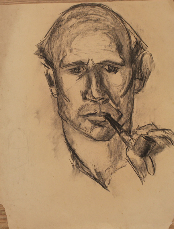 Untitled Drawing (Head and Shoulders Portrait of Man with Pipe)
