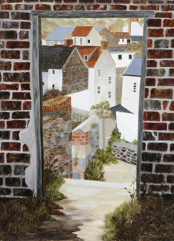 Houses and Rooftops through a Doorway, St Peter Port, Guernsey