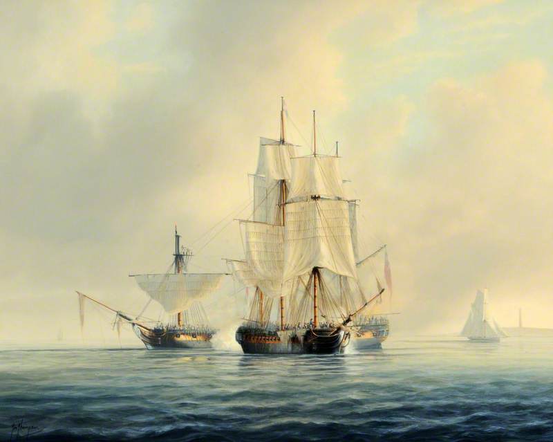 HMS 'Crescent' off Cherbourg under Captain Saumarez of Guernsey Intercepting the French Ship 'Reunion', 10 October 1793