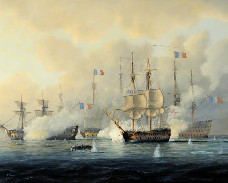 Battle of the Nile, the 'Orion' under Captain Sir James Saumarez Giving the Enemy Ships 'Le Peuple Souverain', 'Franklin' and 'L'Orient' a Broadside, 1 August 1798