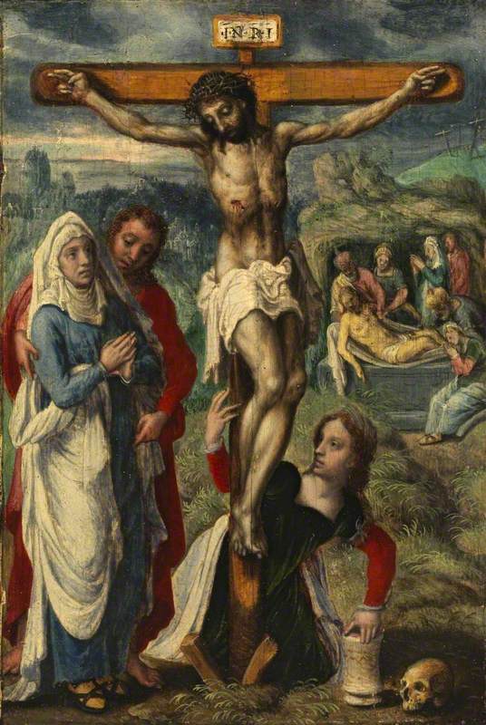 Christ on the Cross, with the Entombment in the Background