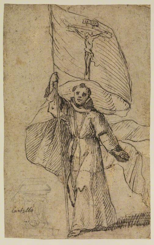 Franciscan Monk Holding a Banner with the Crucifix