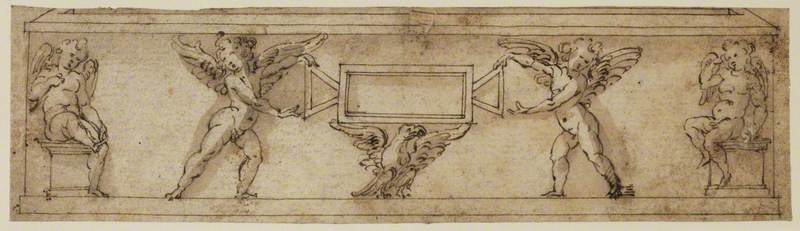 Design for a Sarcophagus with Cherubs Flanking an Empty Cartouche