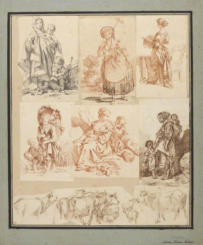 Four Drawings and Five Prints of Figures and Cattle