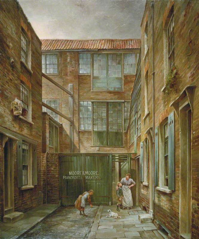 Newnham's Place, Bishopsgate, London, with Moore and Moore's Piano Factory