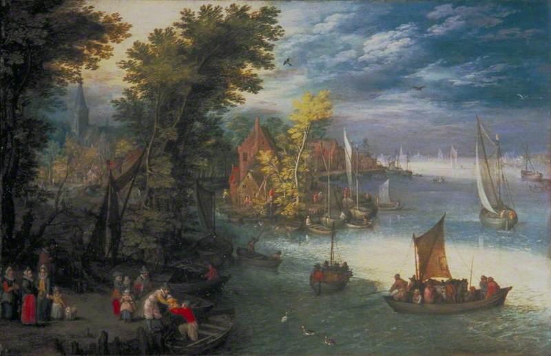 River Landscape with a Village and a Landing