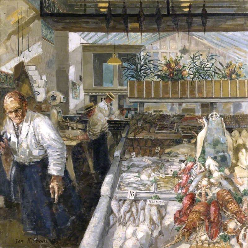 Interior of 'Burkett's Fish Shop', 114 Brompton Road, London