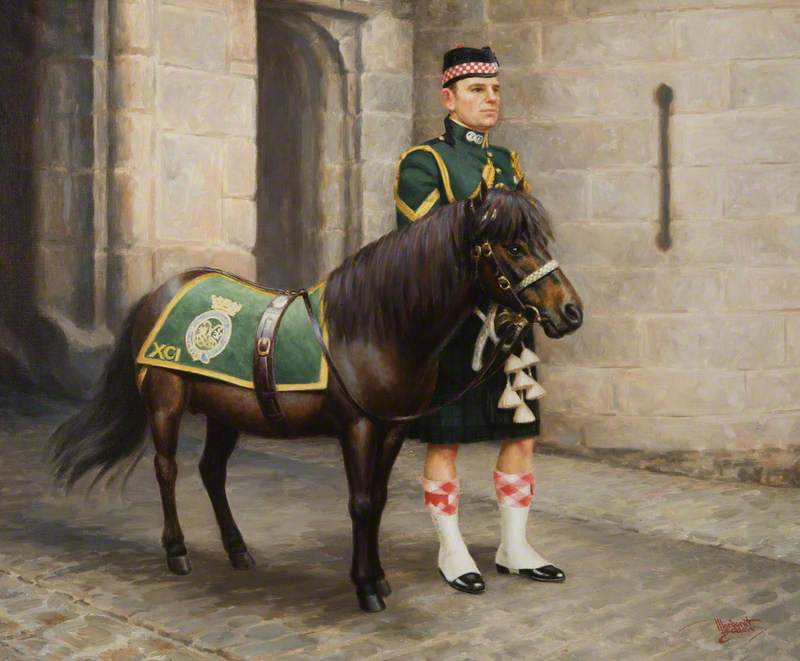 'Cruachan II', Regimental Mascot, with Pony Major Lance Corporal A. Sloss