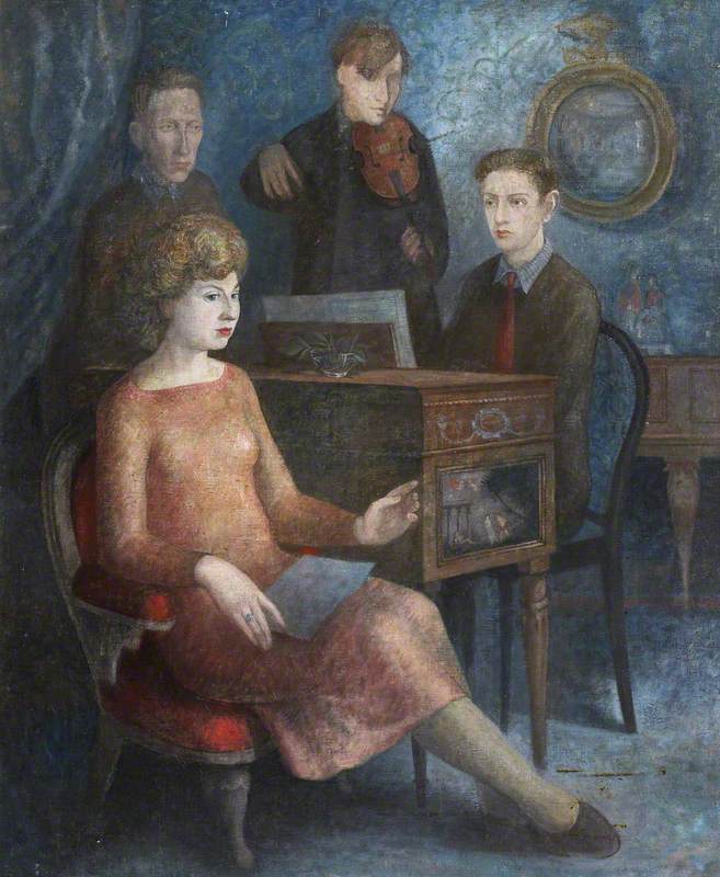 Portrait of a Woman, Man and Two Boys Playing Music