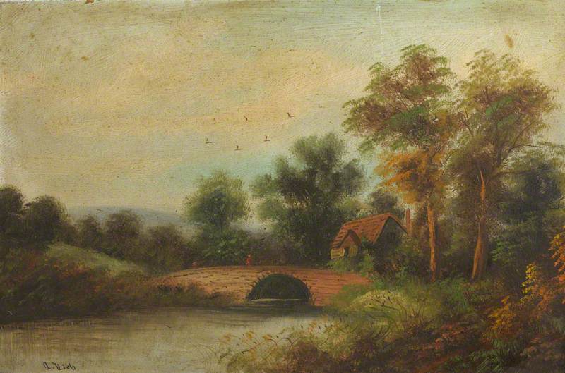 Country Scene with Cottage, River and Bridge
