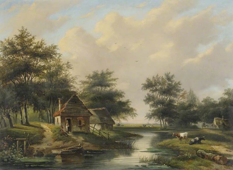 Riverscape with Cottage and Cattle