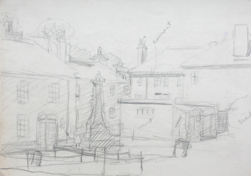 Sketch of Town Scene with Monument