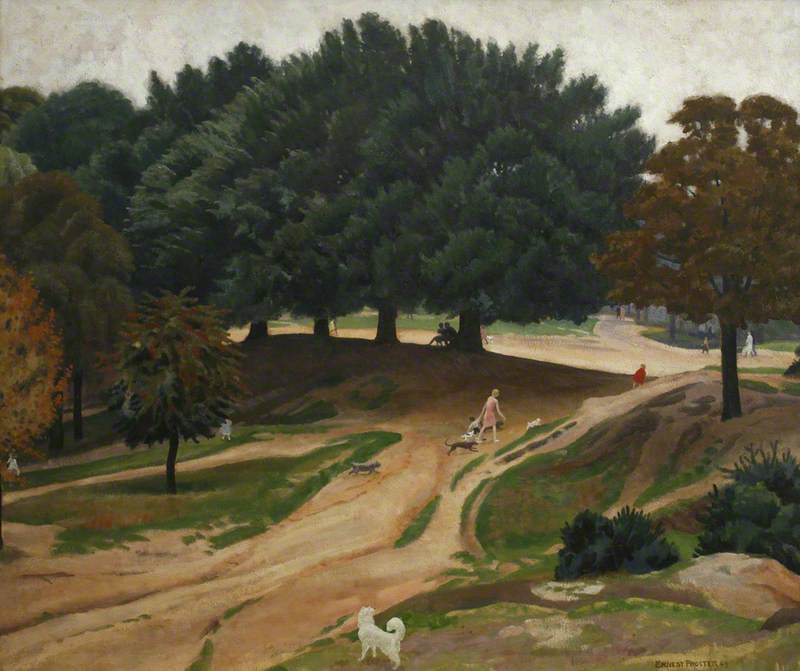 Hampstead Heath (Figures and Dogs amongst Trees)