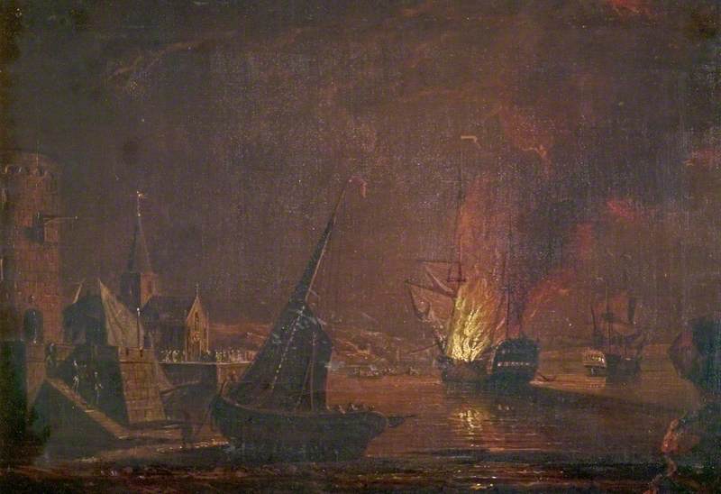The Burning of the 'Prudent' and the Capture of the 'Bienfaisant' in the Harbour of Louisbourg, 26 July 1758