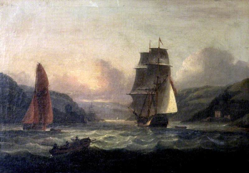 Mouth of the Dart with a Merchant Ship Entering