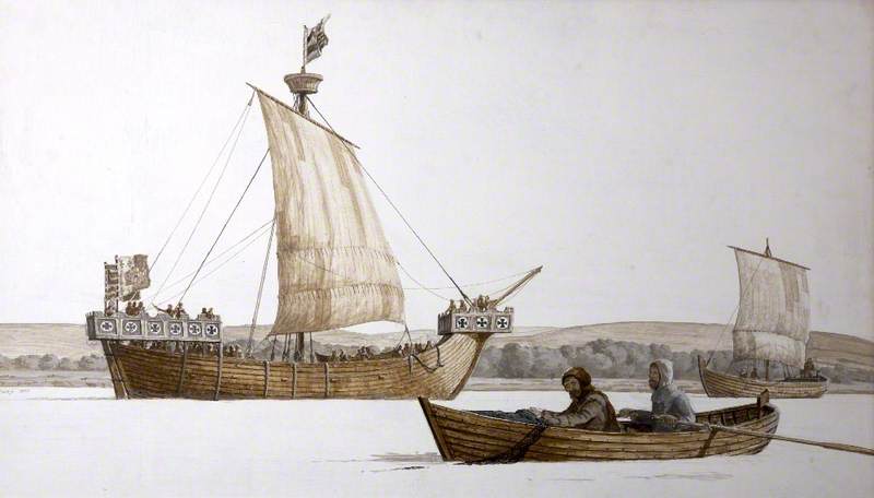 A Medieval Ship, Boat and Coaster in the River Taw