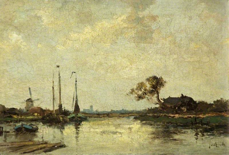 River with Barges and a Windmill