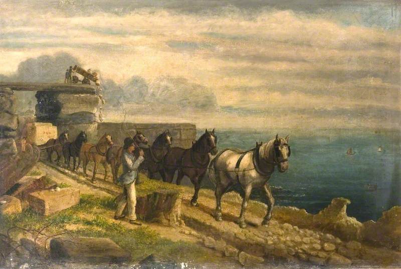 Horses Drawing a Stone Cart on the Cliffs at Portland, Dorset