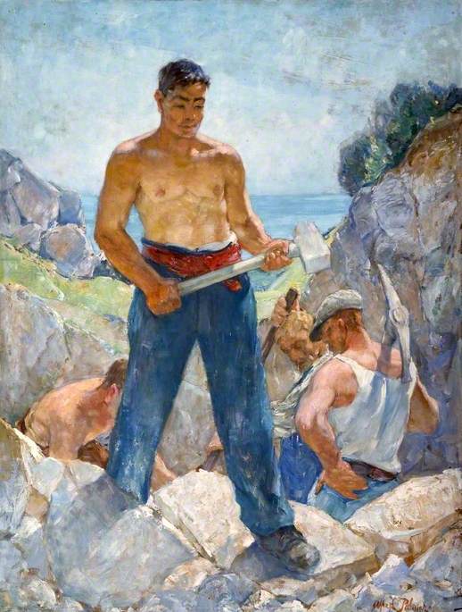 Men Working in Cliff Quarry