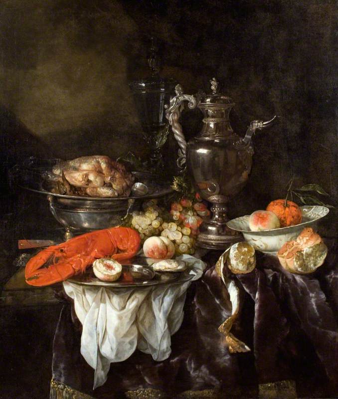 Still Life with a Lobster, Fruit, Silver and China Ware