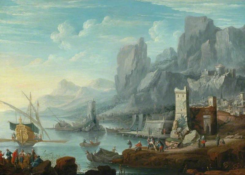 A Rocky Coast with a Town and Ships