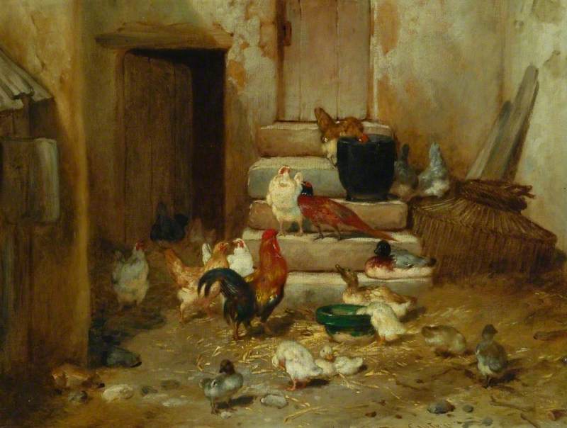 A Yard with Poultry and a Cock Pheasant