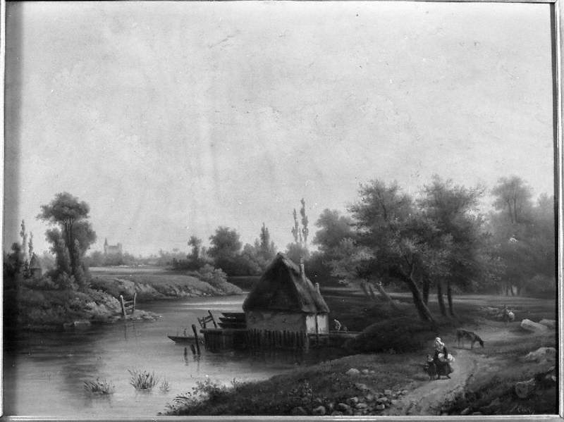 Landscape with a Boathouse on a River