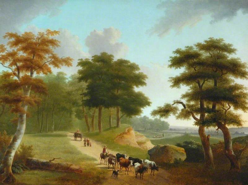Landscape with a Man on a Donkey and Cattle