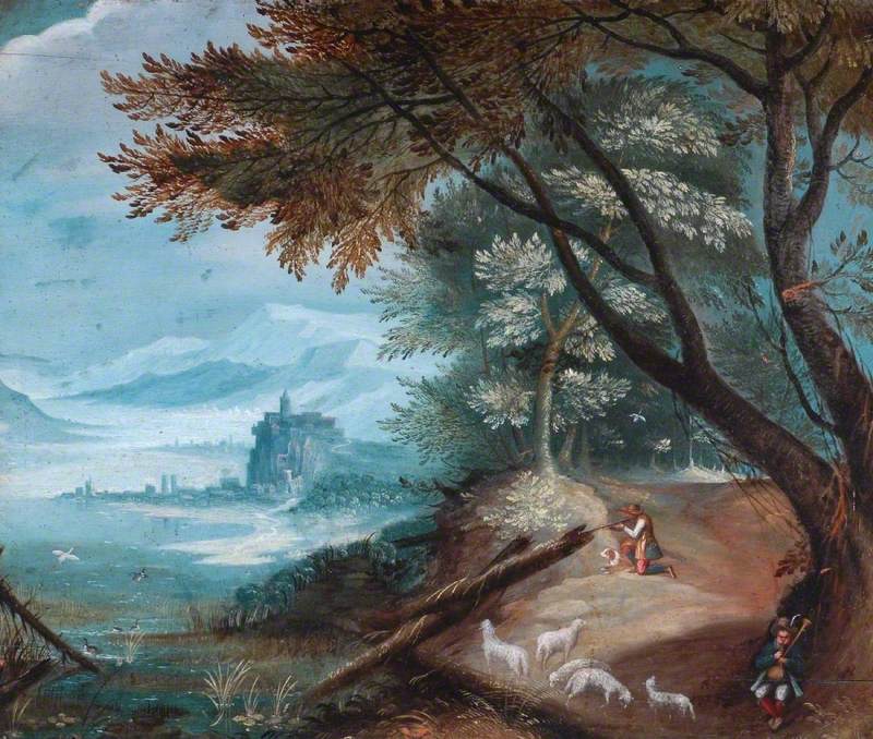Landscape with a Sportsman Shooting Ducks and a Boy Playing Bagpipes