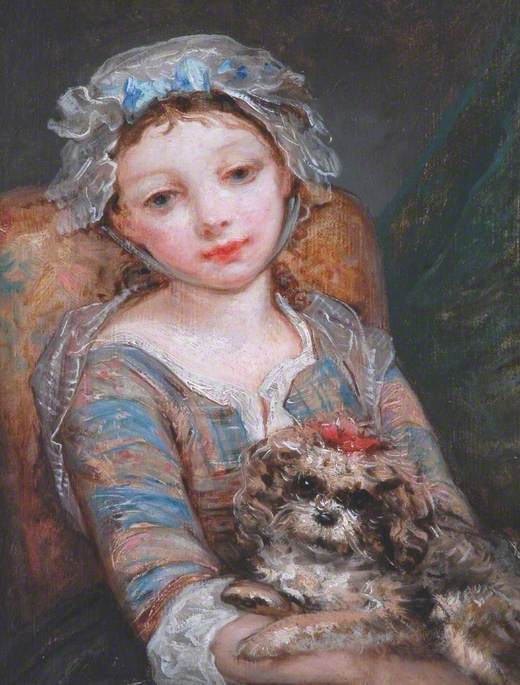 Portrait of a Young Girl Holding a Dog