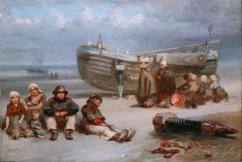 Fisherfolk with a Boat on the Seashore