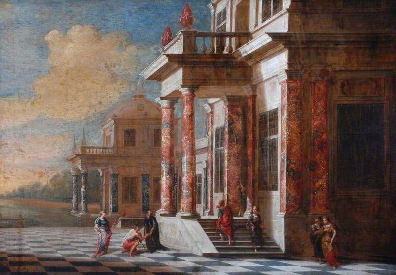 A Palace with a Courtyard and Figures