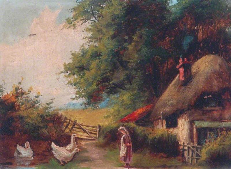 Rural Scene with Girl and Geese