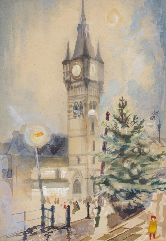 Town Clock with Christmas Tree