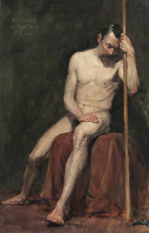 Seated Male Nude with Staff
