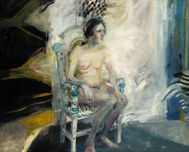 Seated Female Nude on Painted Wooden Chair