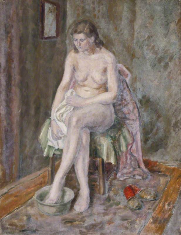 Seated Female Nude at Washbasin