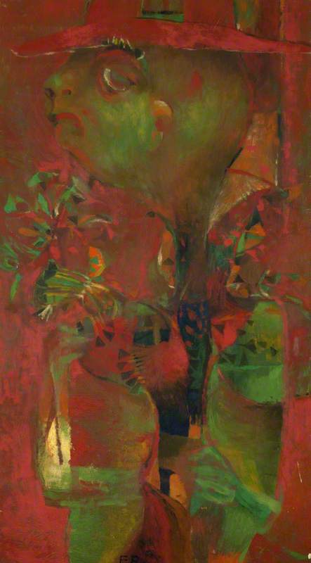 Abstract Figure with Bunch of Flowers in Red and Green